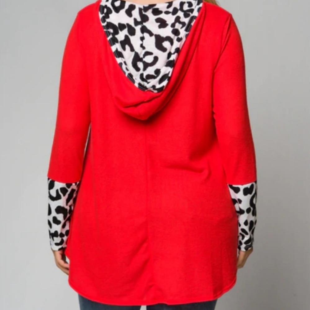 Plus Size Red Long Sleeve Hooded Fleece Knit tunic - Picture 3 of 4